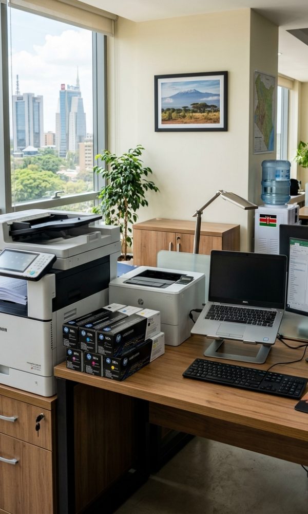 Office desk with printer copier 600x1000